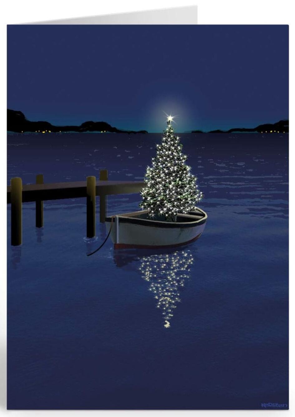 Holiday Boat Christmas Card - 18 Boating Boxed Cards and Envelopes (Standard)